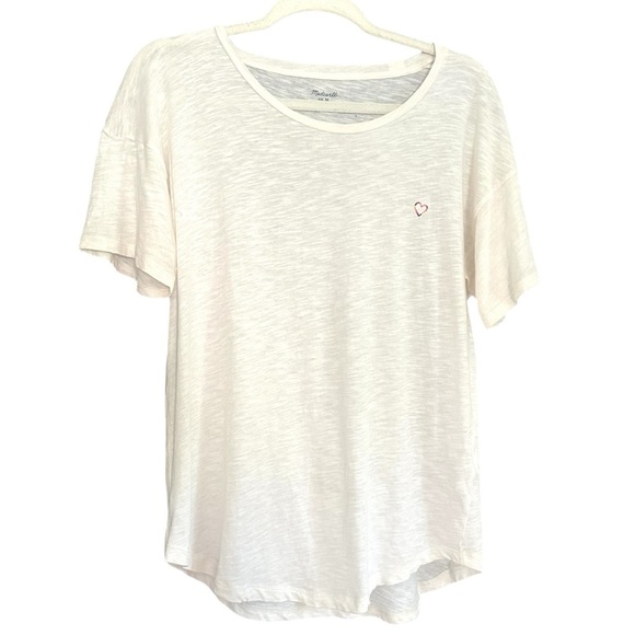 Madewell Tops - Madewell Embroidered Rainbow Heart Cream Slouchy Cotton Short Sleeve T Shirt